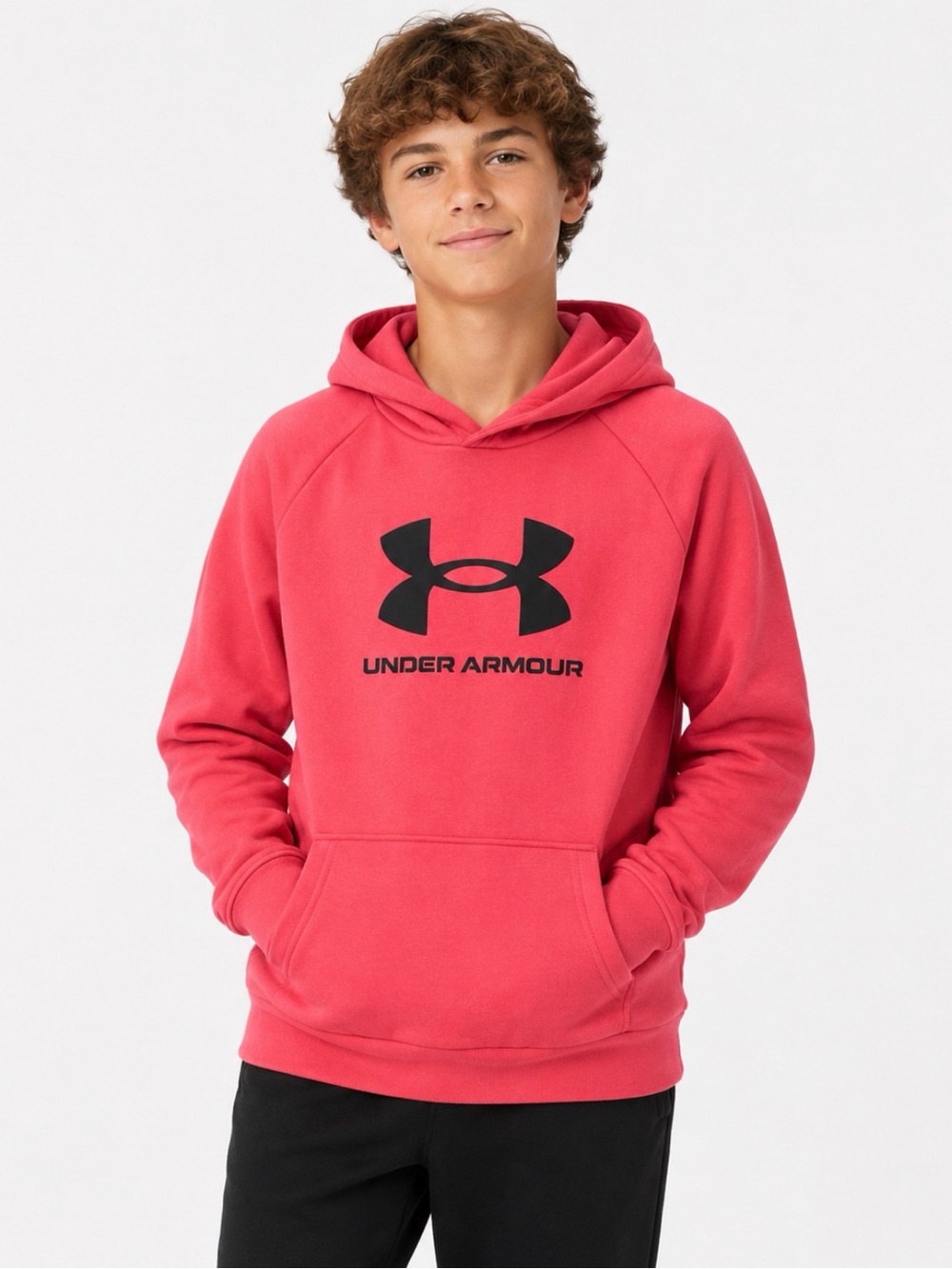 NWOT Under Armour Youth Boys Logo Pullover Hoodie Sweatshirt - Red/Black (YL)